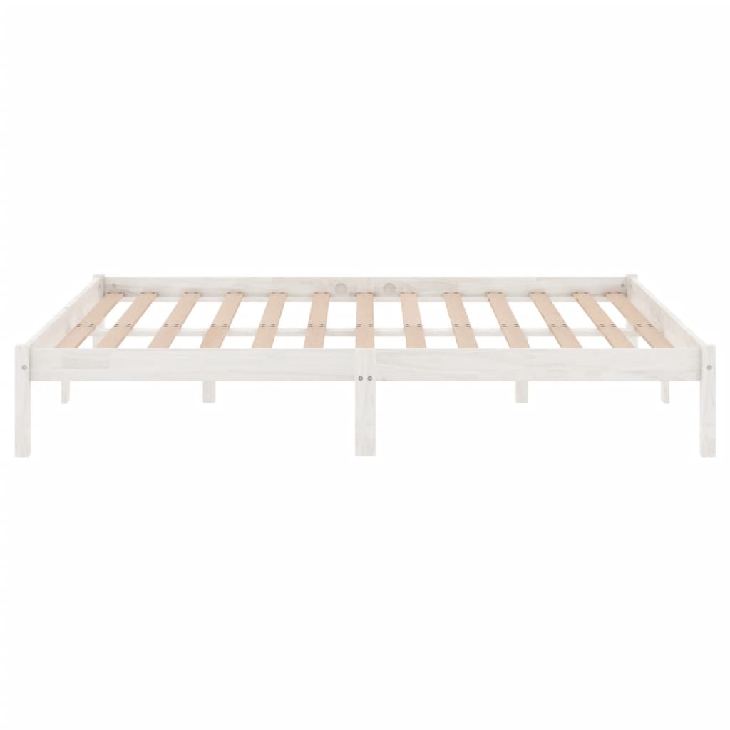 Bed Frame without Mattress White Solid Wood Double