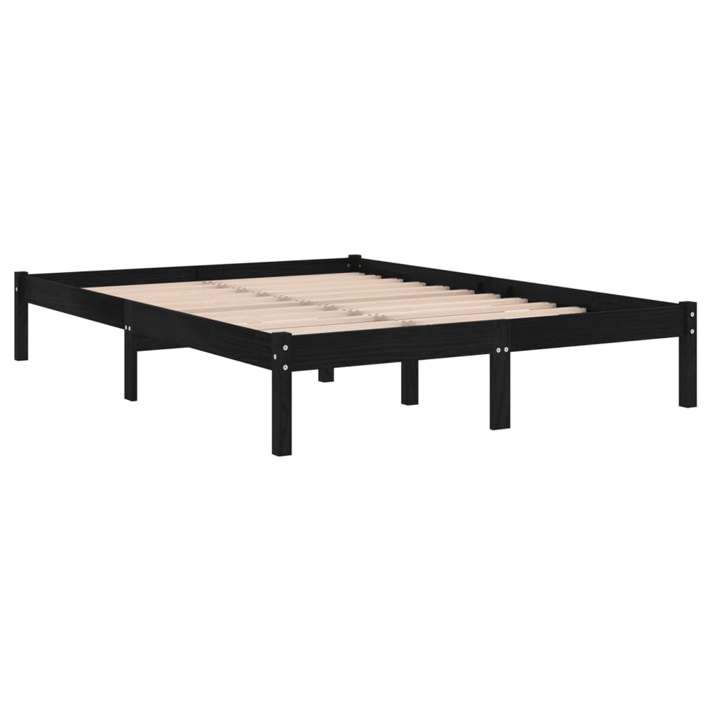 Bed Frame without Mattress Black Solid Wood Double