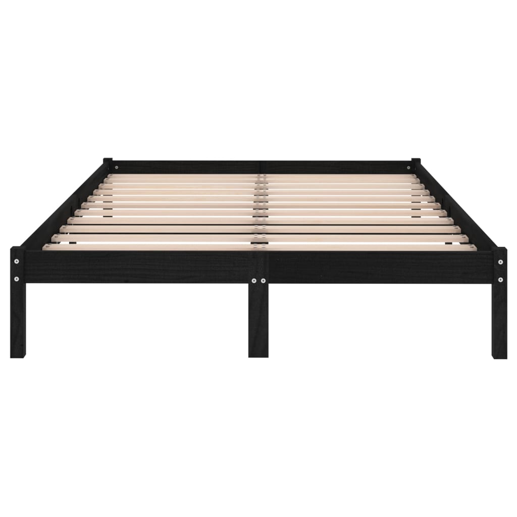 Bed Frame without Mattress Black Solid Wood Double