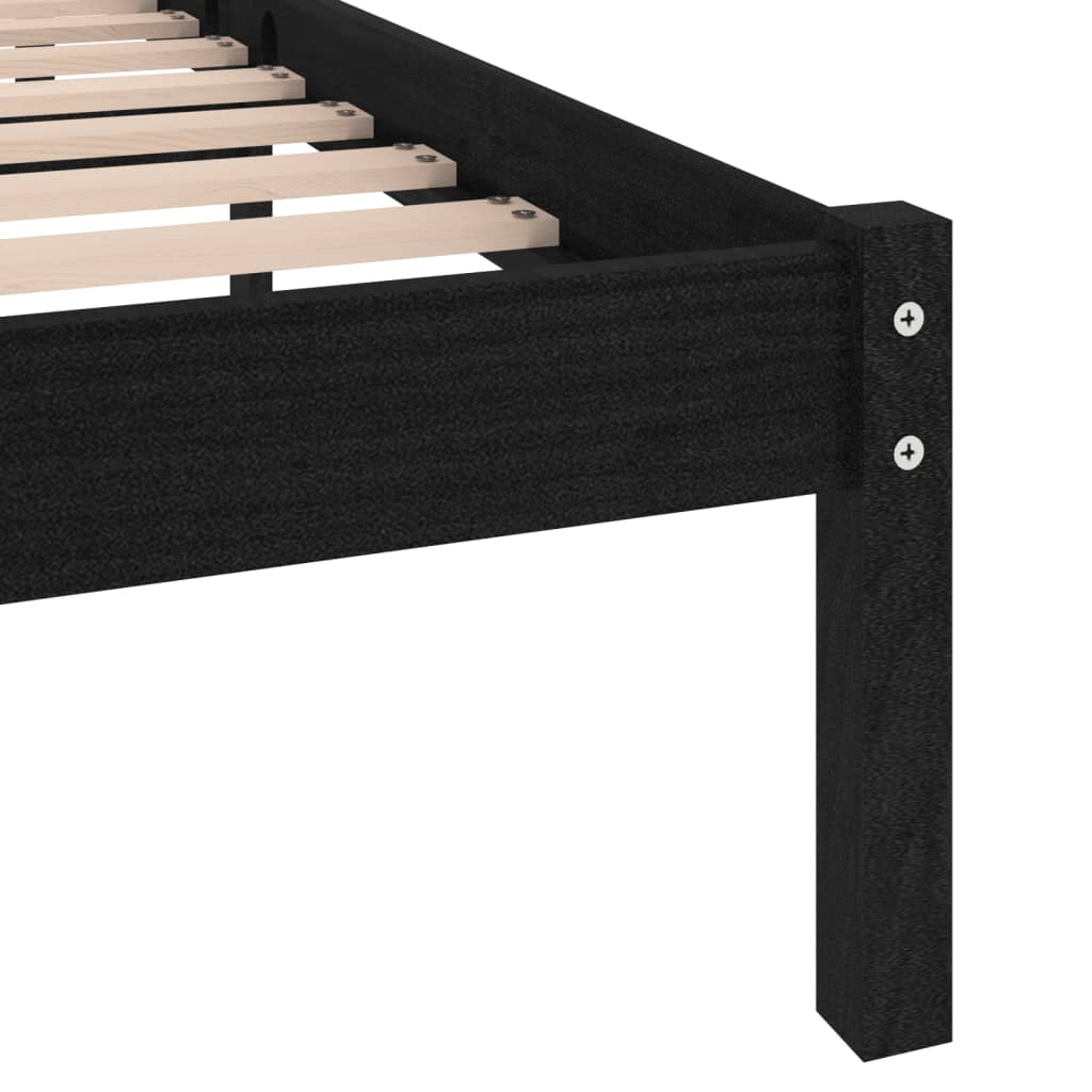 Bed Frame without Mattress Black Solid Wood Double