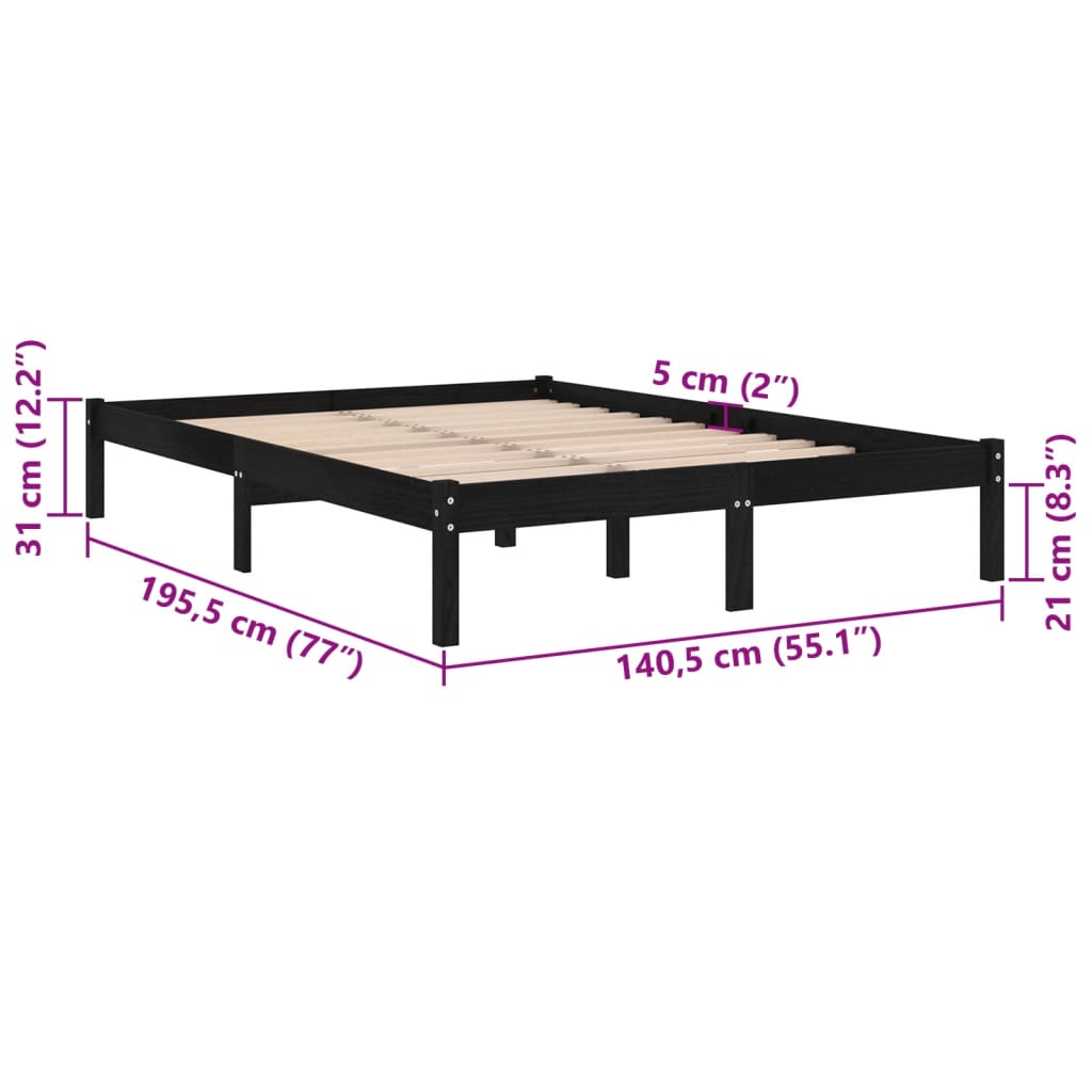 Bed Frame without Mattress Black Solid Wood Double