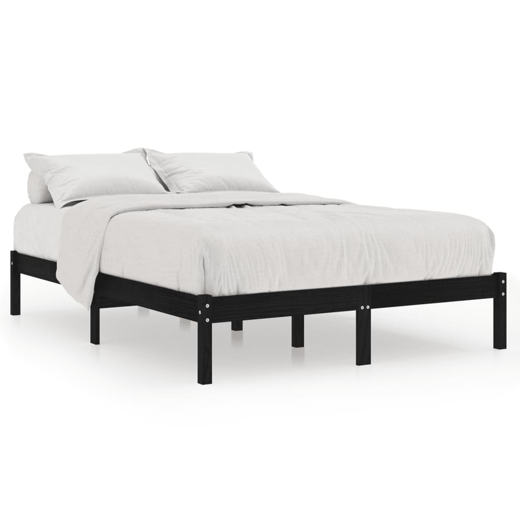 810001 vidaXL Bed Frame without Mattress Black Solid Wood 140x190 cm