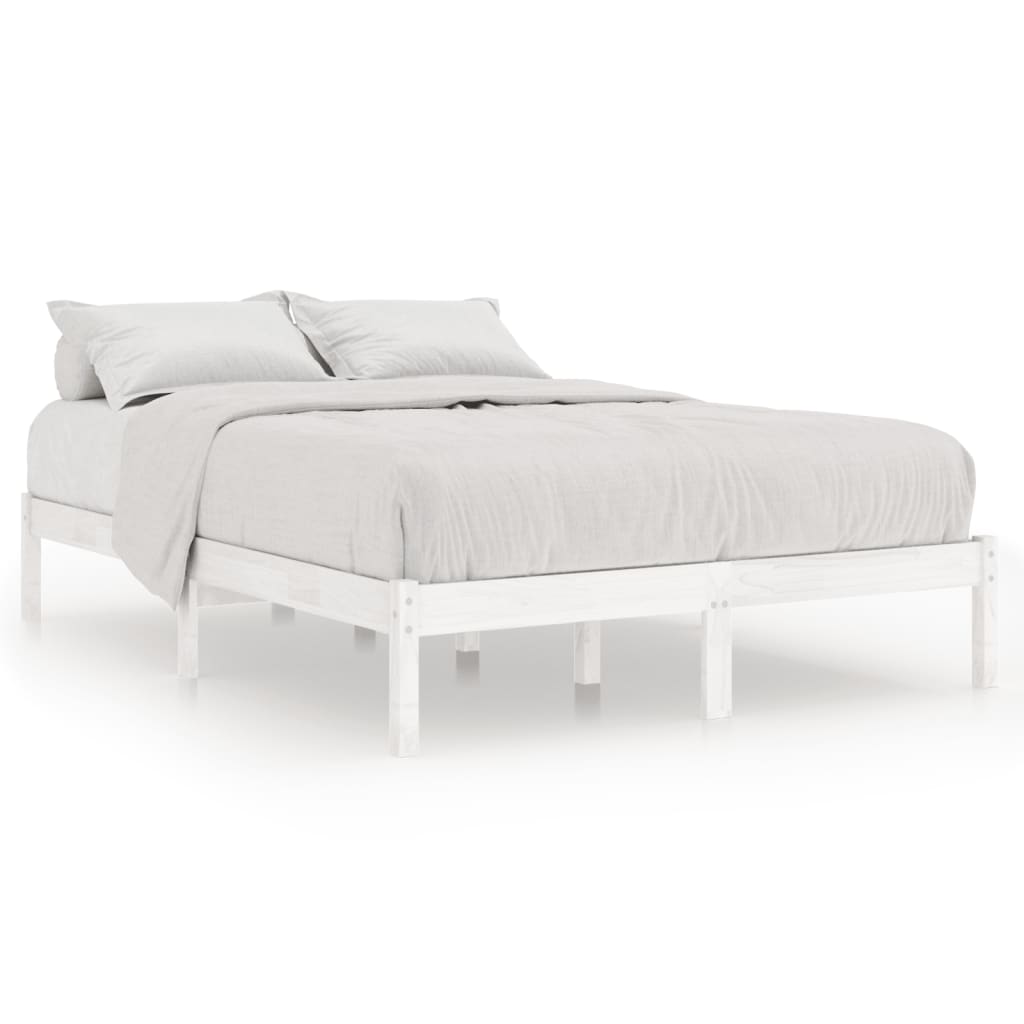 Bed Frame without Mattress White Solid Wood King Size