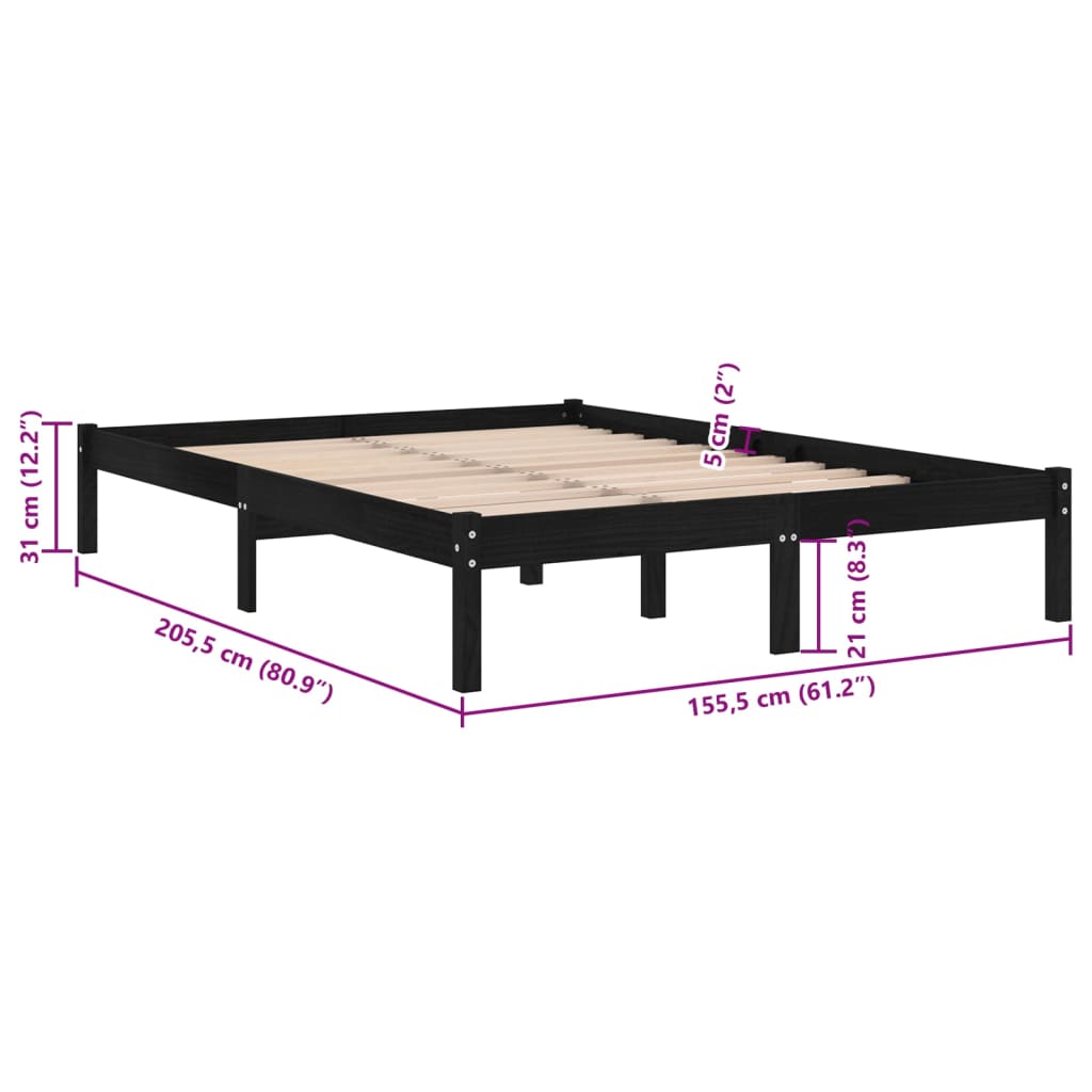 Bed Frame without Mattress Black Solid Wood King Size