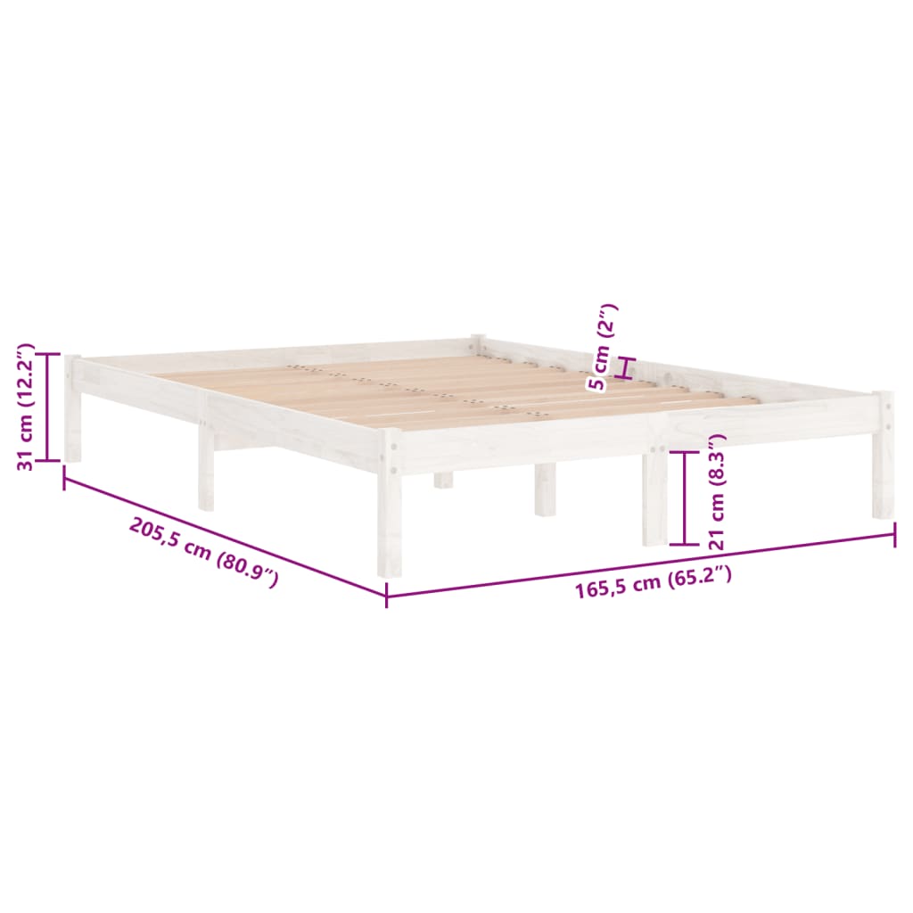 810028 vidaXL Bed Frame without Mattress White Solid Wood 160x200 cm
