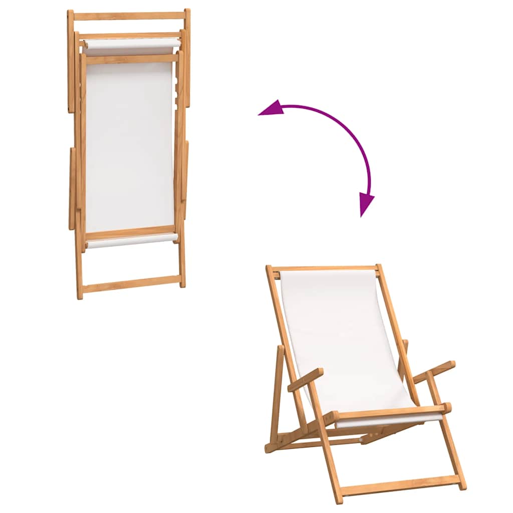 Folding Beach Chair Solid Wood Teak Cream