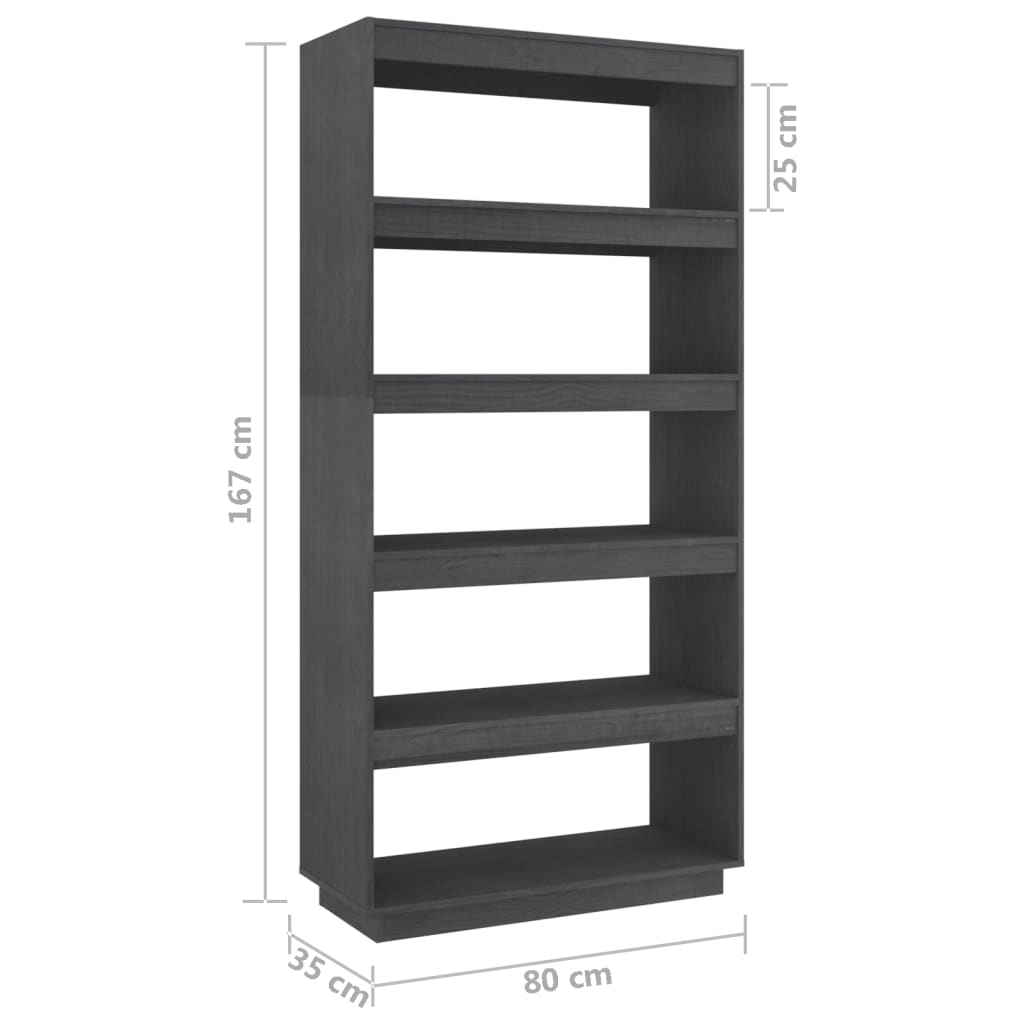 Book Cabinet/Room Divider Grey 80x35x167 cm Solid Pinewood