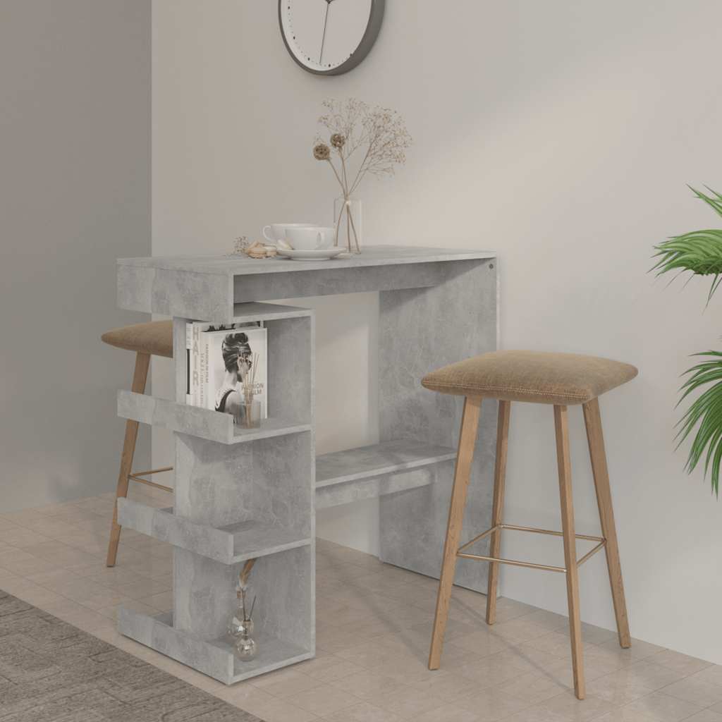 Bar Table with Storage Rack Concrete Grey 100x50x101.5cm Engineered Wood