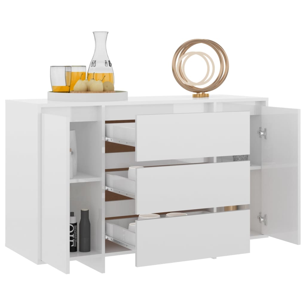 Sideboard with 3 Drawers High Gloss White 120x41x75 cm Engineered Wood