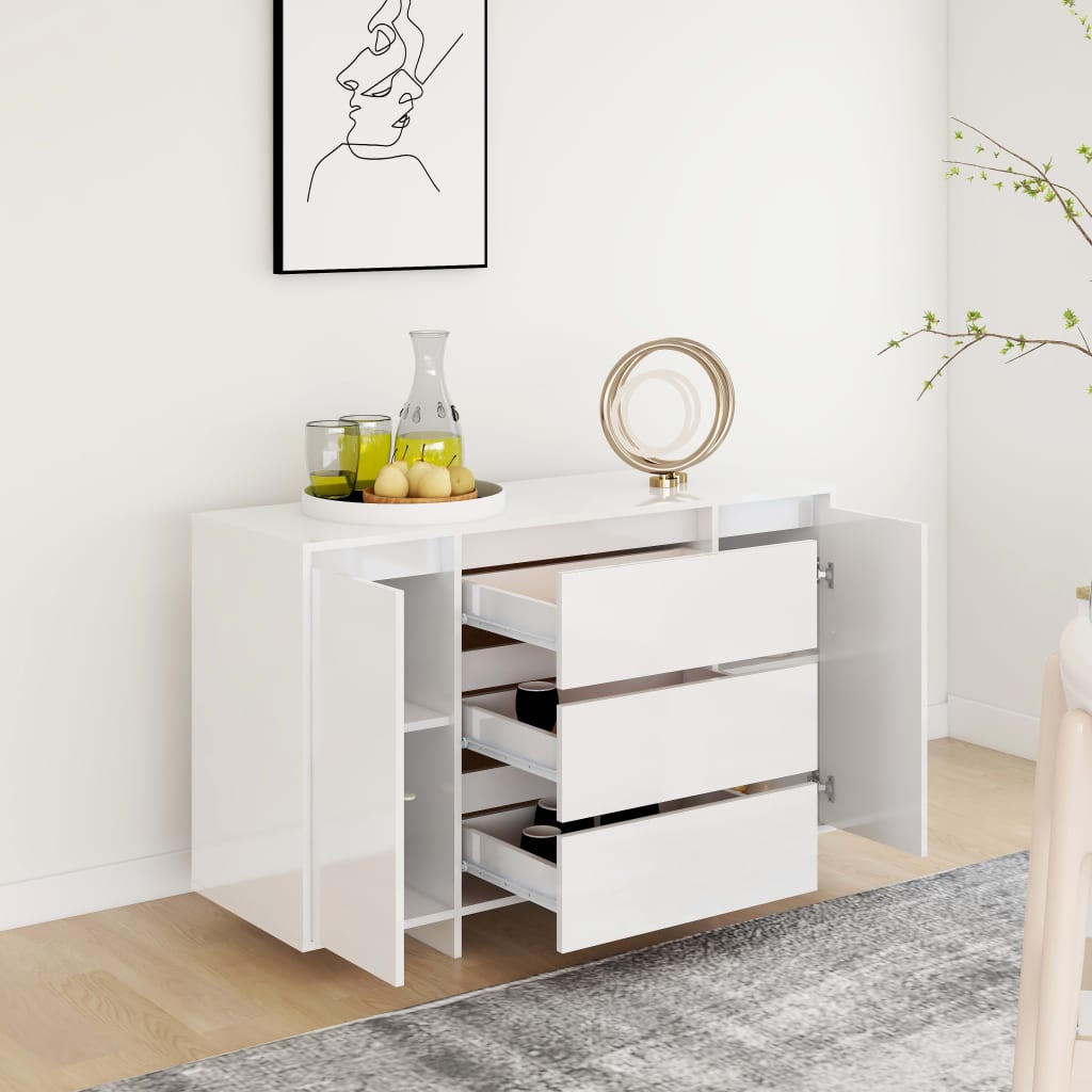 Sideboard with 3 Drawers High Gloss White 120x41x75 cm Engineered Wood