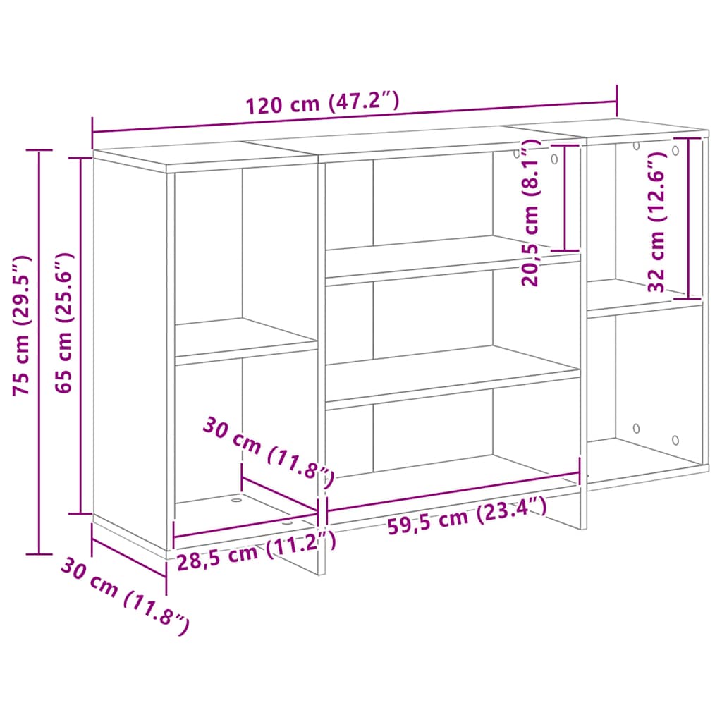 Sideboard Smoked Oak 120x30x75 cm Engineered Wood