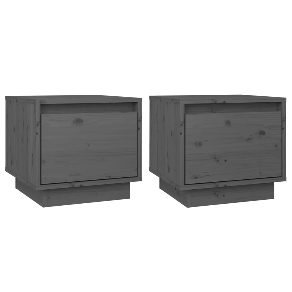 Bedside Cabinets 2 pcs Grey 35x34x32 cm Solid Wood Pine