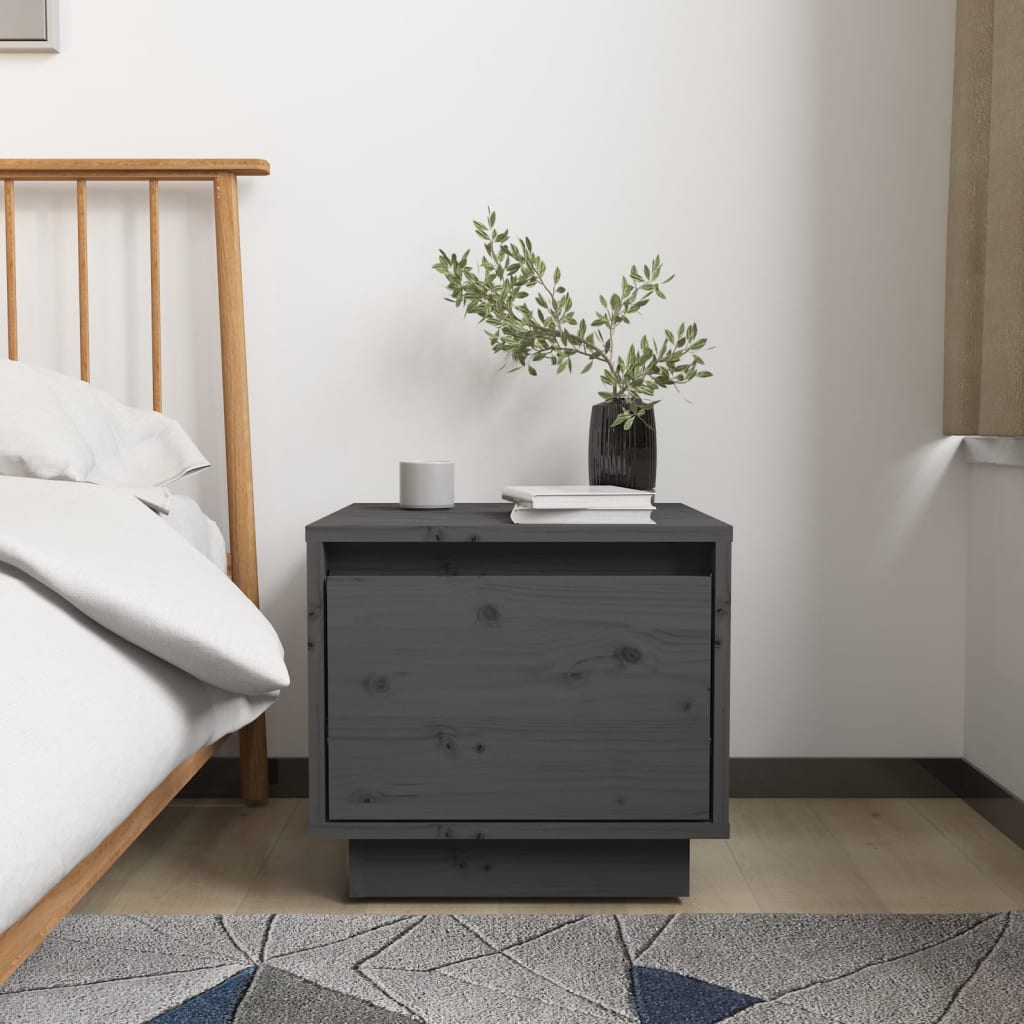 Bedside Cabinets 2 pcs Grey 35x34x32 cm Solid Wood Pine