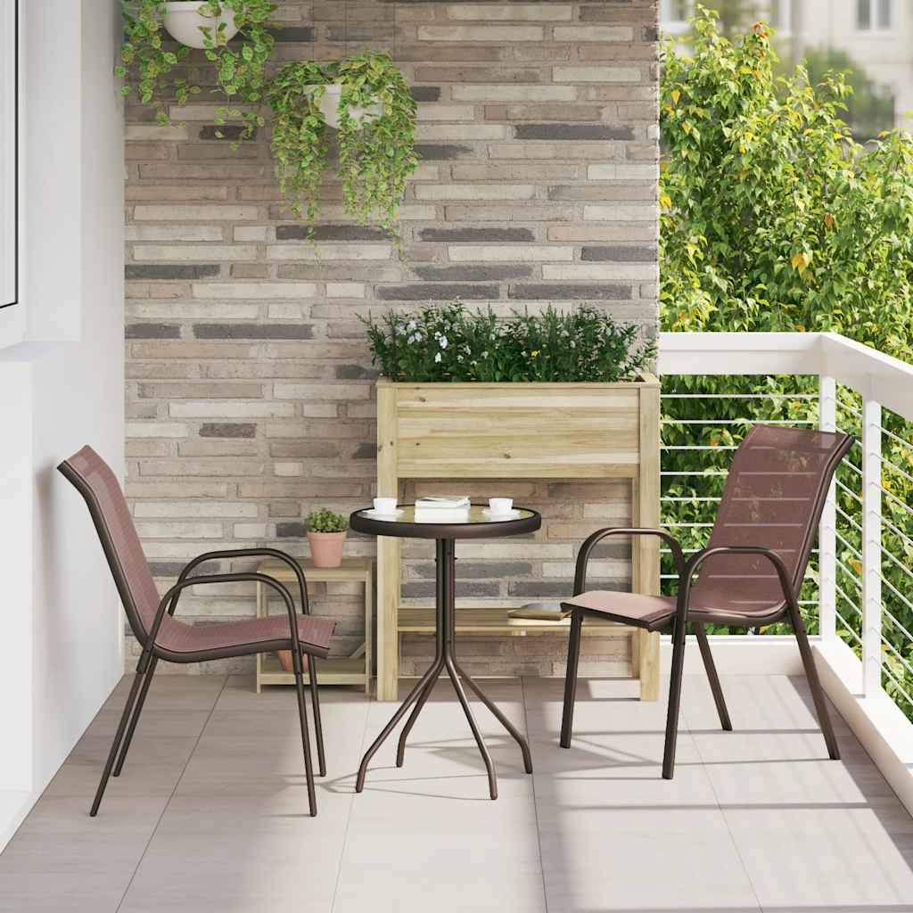 Stackable Garden Chairs 2 pcs Brown Textilene Fabric