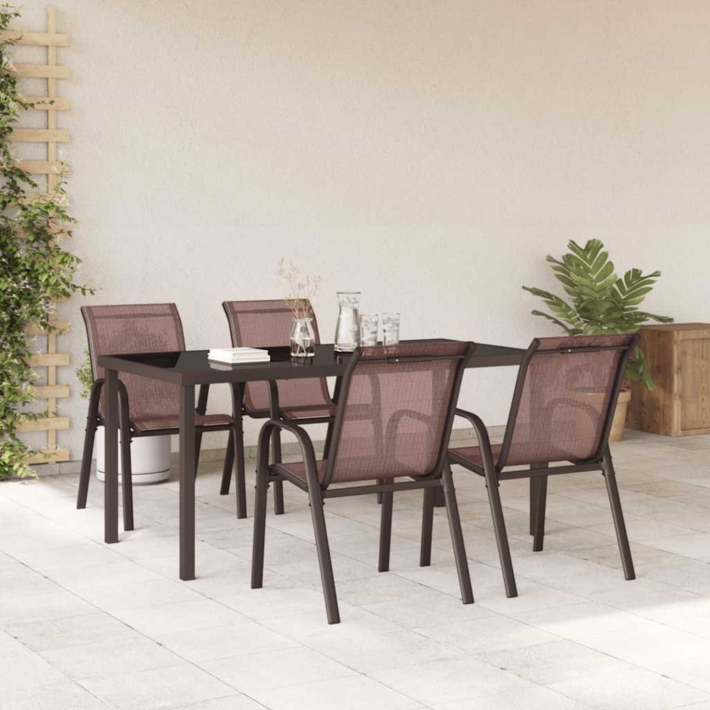 Stackable Garden Chairs 4 pcs Brown Textilene Fabric