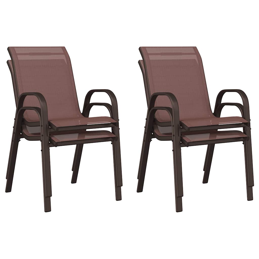 Stackable Garden Chairs 4 pcs Brown Textilene Fabric