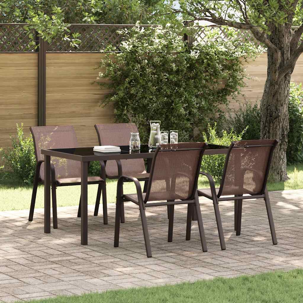 Stackable Garden Chairs 4 pcs Brown Textilene Fabric