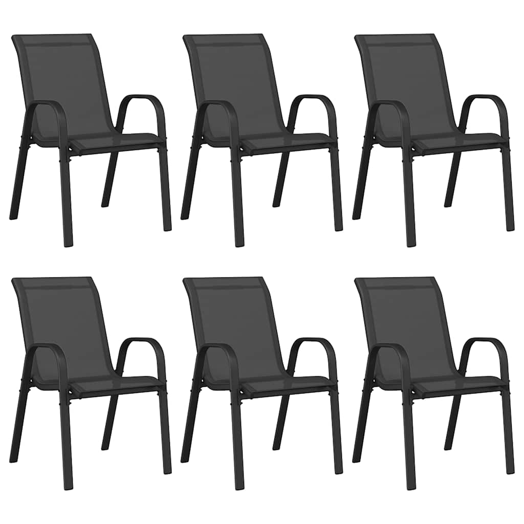 Stackable Garden Chairs 6 pcs Black Textilene Fabric