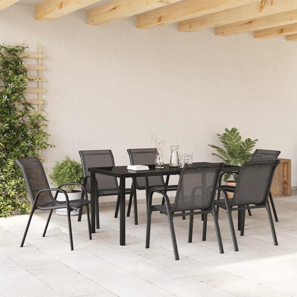 Stackable Garden Chairs 6 pcs Black Textilene Fabric