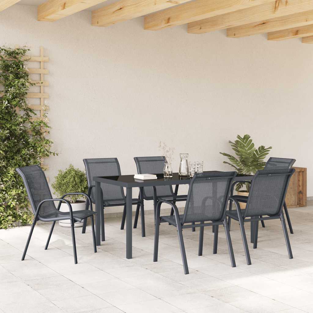 Stackable Garden Chairs 6 pcs Grey Textilene Fabric