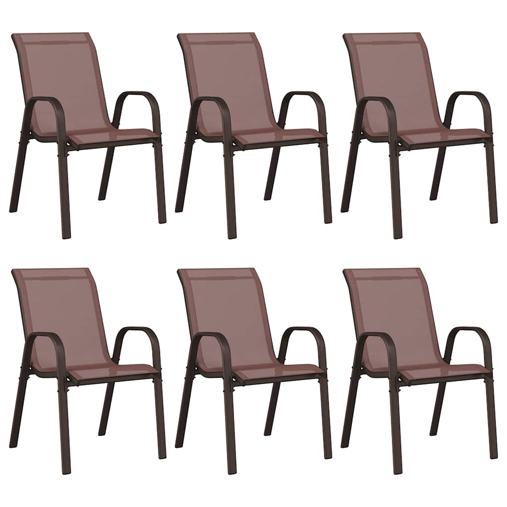 Stackable Garden Chairs 6 pcs Brown Textilene Fabric