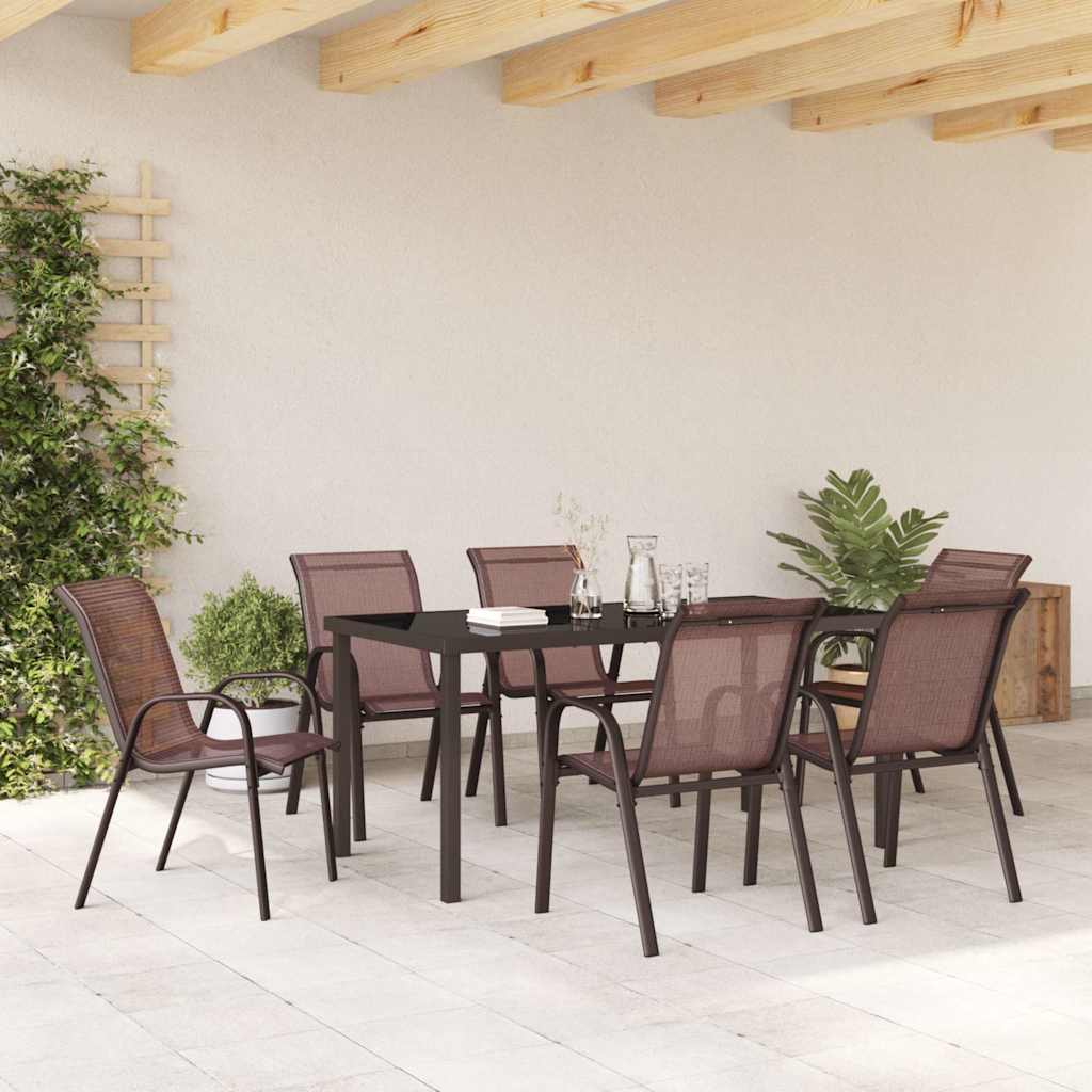 Stackable Garden Chairs 6 pcs Brown Textilene Fabric