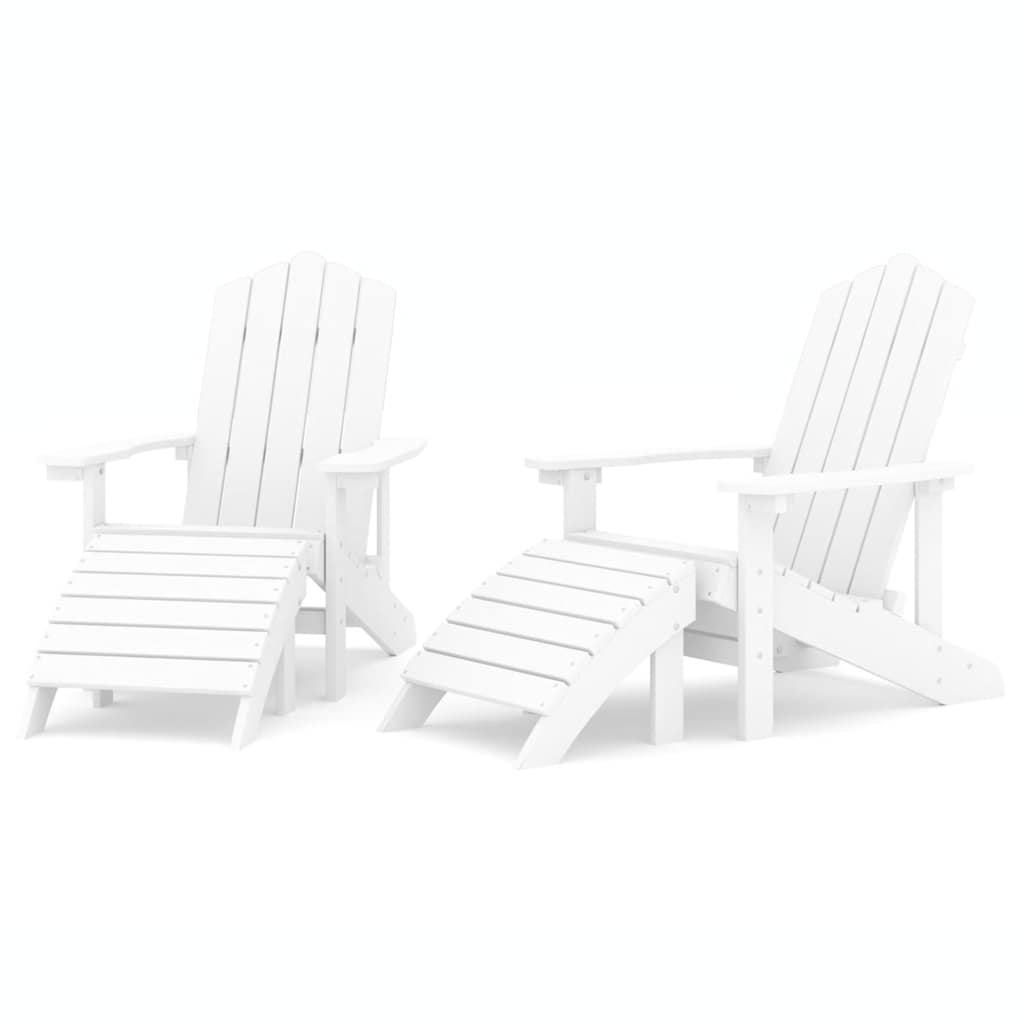 Garden Adirondack Chairs 2 pcs with Footstools HDPE White