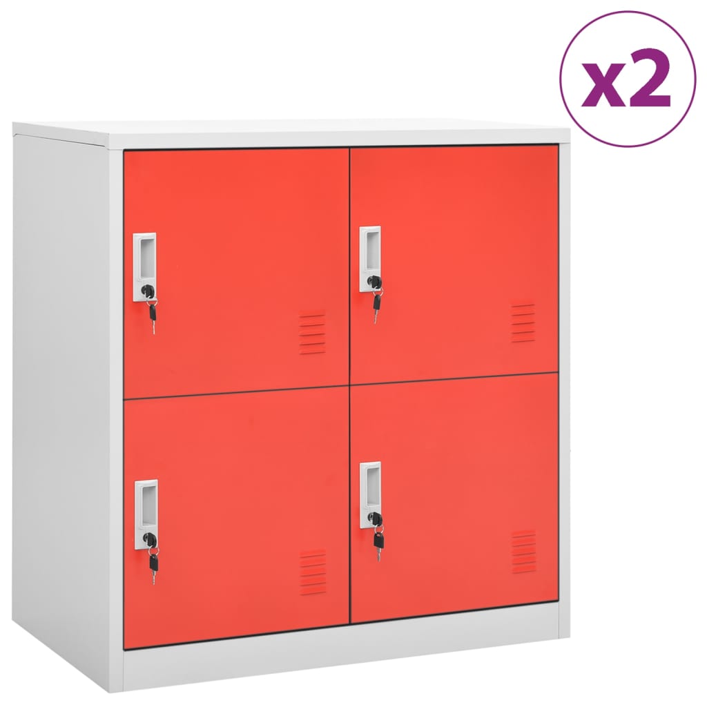 Locker Cabinets 2 pcs Light Grey and Red 90x45x92.5 cm Steel