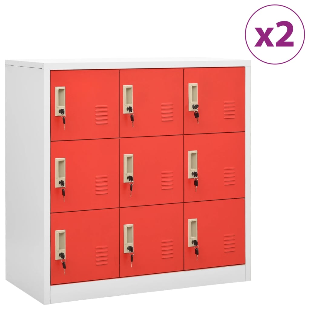Locker Cabinets 2 pcs Light Grey and Red 90x45x92.5 cm Steel