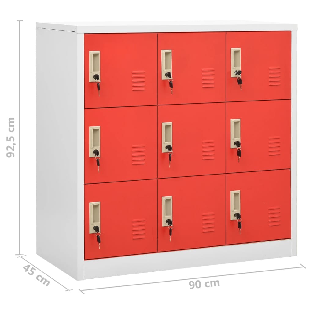 Locker Cabinets 2 pcs Light Grey and Red 90x45x92.5 cm Steel