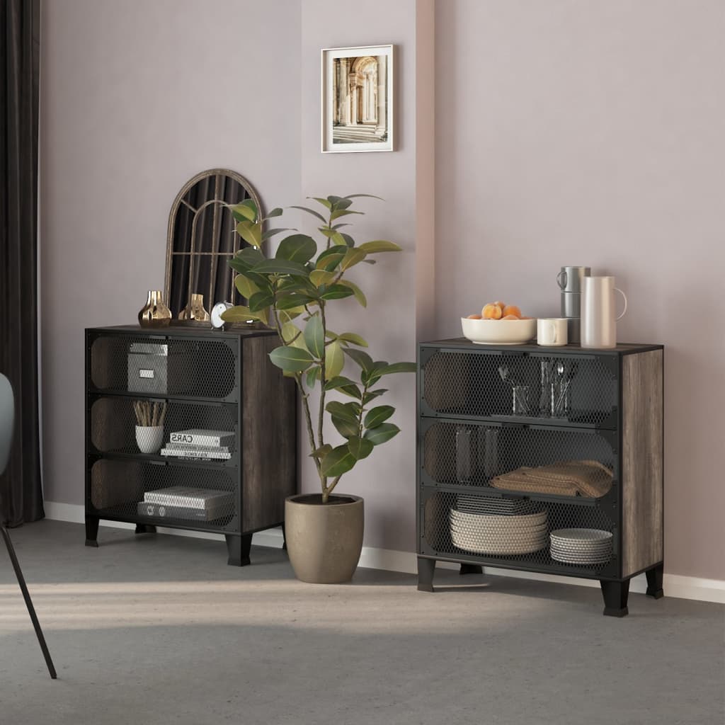 Storage Cabinets 2 pcs Grey 72x36x82 cm Metal and MDF