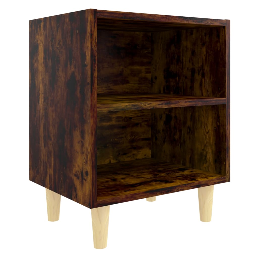 Bed Cabinet with Solid Wood Legs Smoked Oak 40x30x50 cm