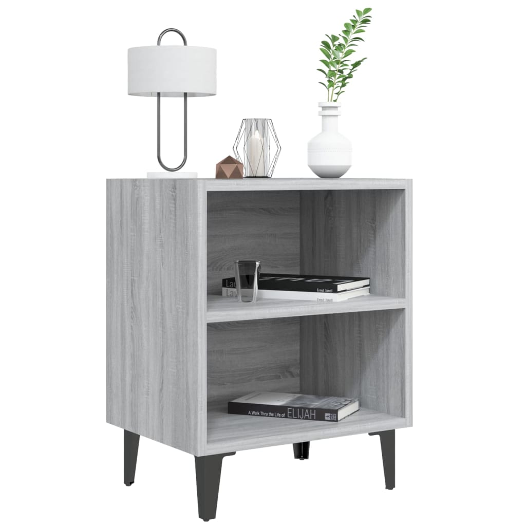 Bed Cabinet with Metal Legs Grey Sonoma 40x30x50 cm