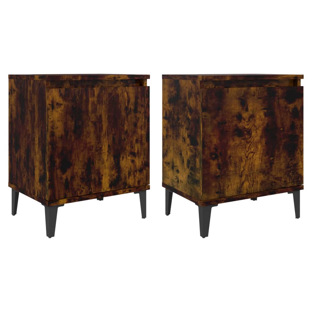 Bed Cabinets with Metal Legs Smoked Oak 40x30x50 cm