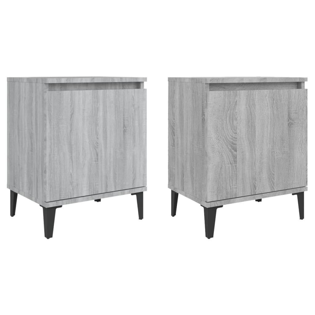 Bed Cabinets with Metal Legs Grey Sonoma 40x30x50 cm
