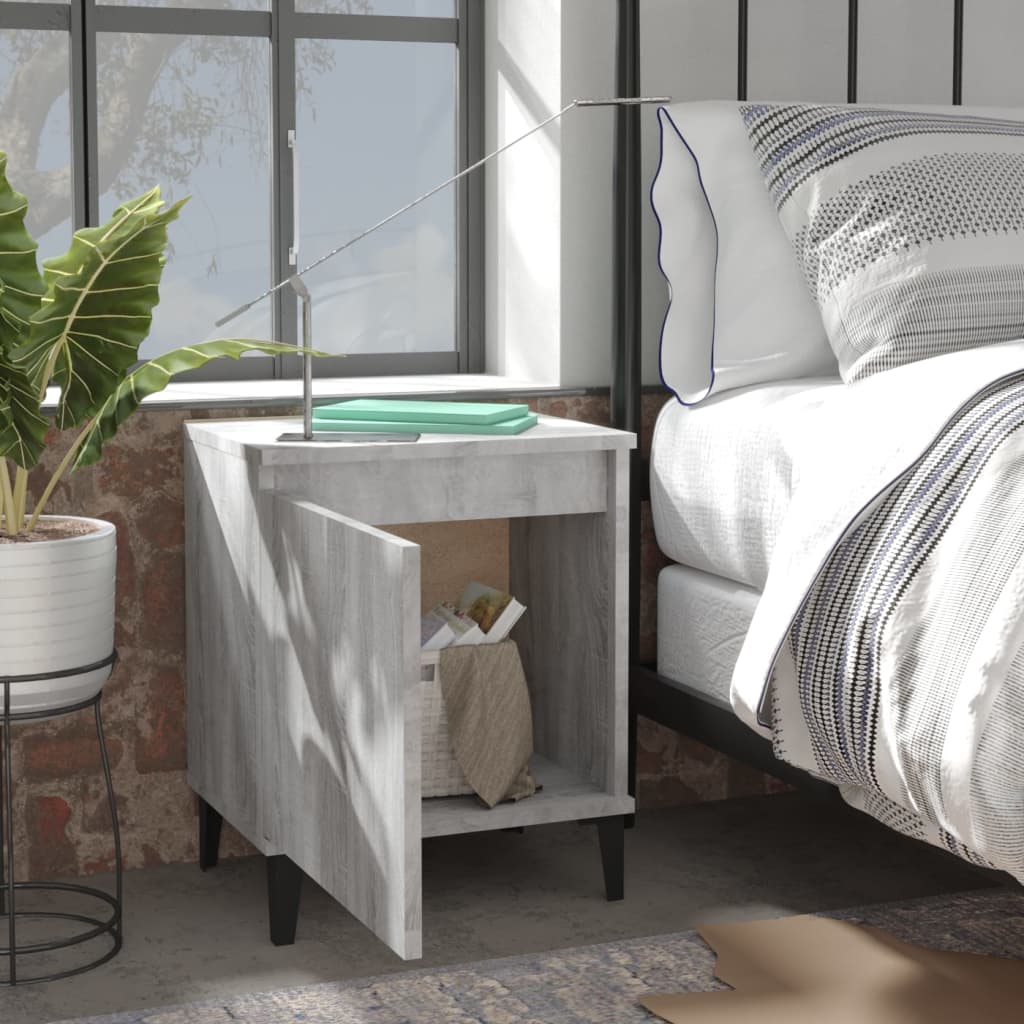 Bed Cabinets with Metal Legs Grey Sonoma 40x30x50 cm