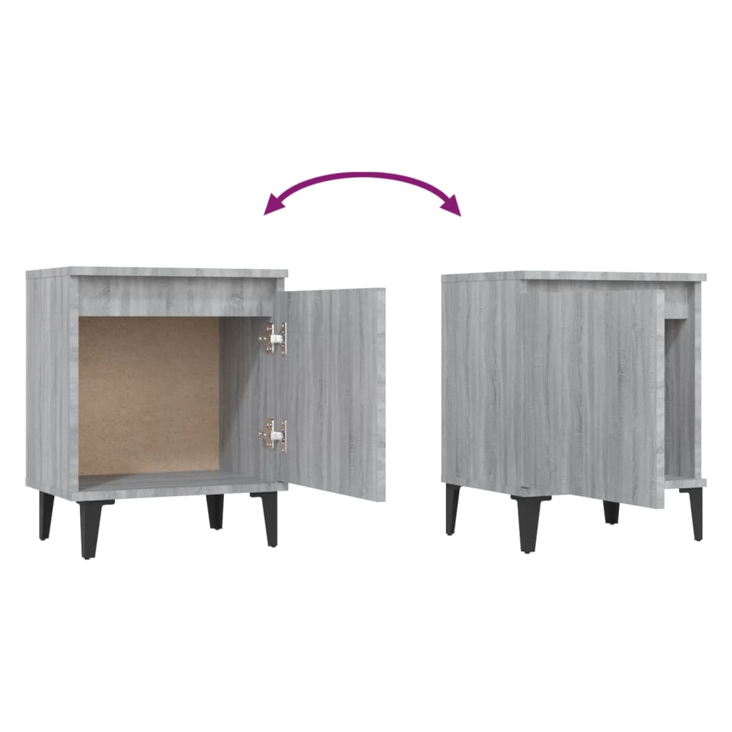 Bed Cabinets with Metal Legs Grey Sonoma 40x30x50 cm