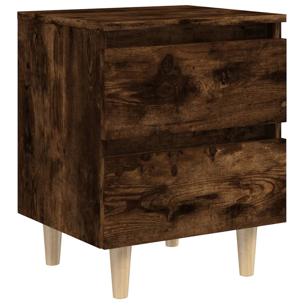 Bed Cabinet with Solid Wood Legs Smoked Oak 40x35x50 cm