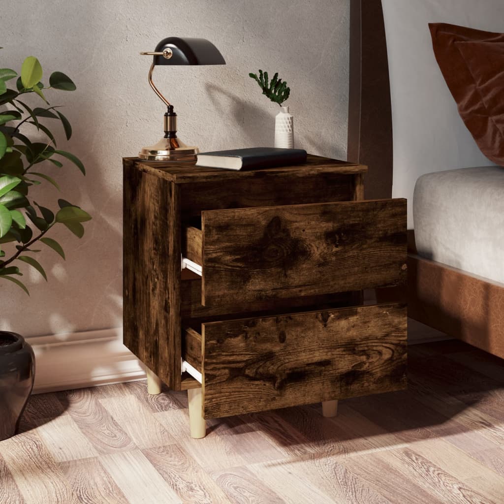 Bed Cabinet with Solid Wood Legs Smoked Oak 40x35x50 cm