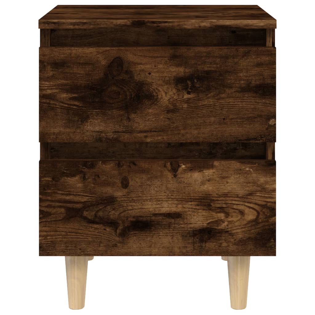 Bed Cabinet with Solid Wood Legs Smoked Oak 40x35x50 cm