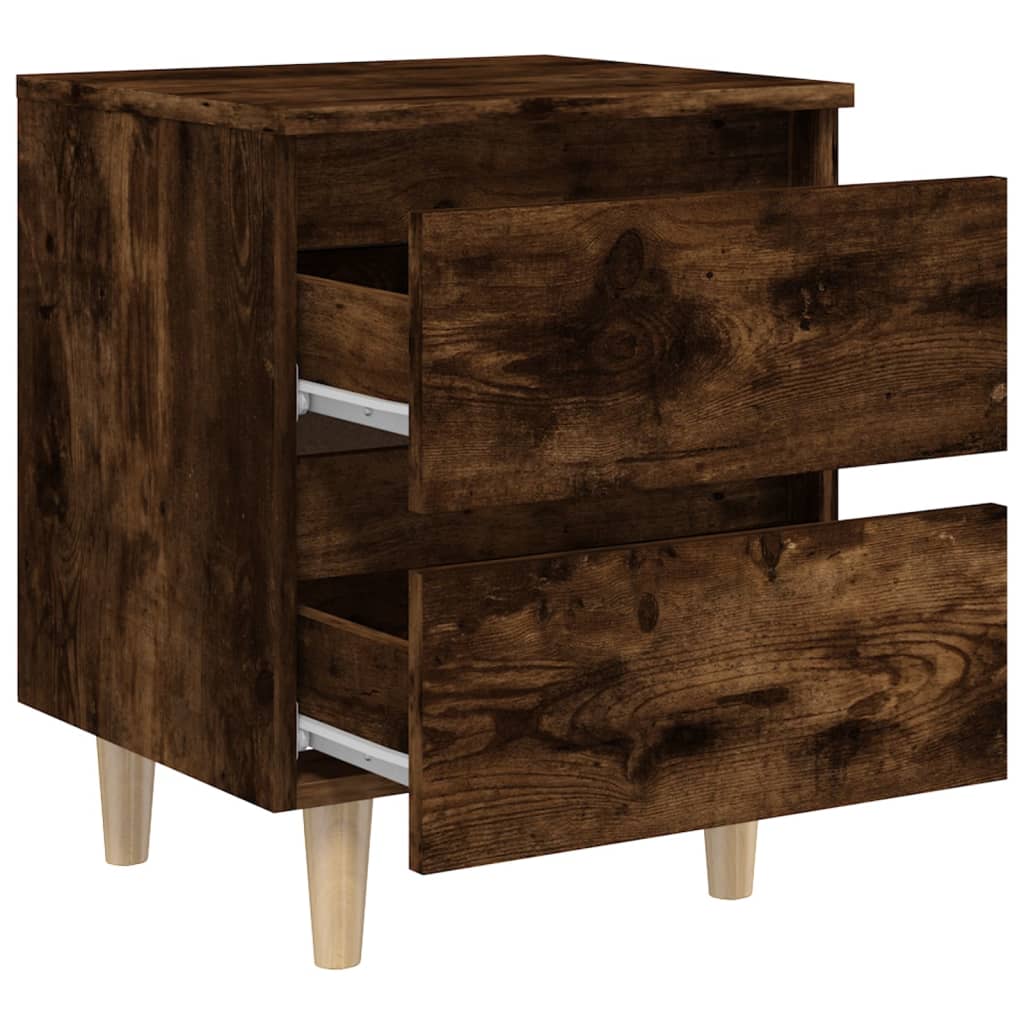 Bed Cabinet with Solid Wood Legs Smoked Oak 40x35x50 cm