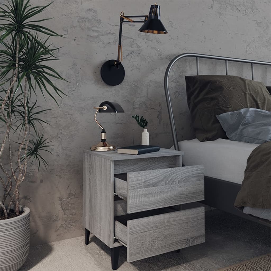 Bed Cabinet with Metal Legs Grey Sonoma 40x35x50 cm