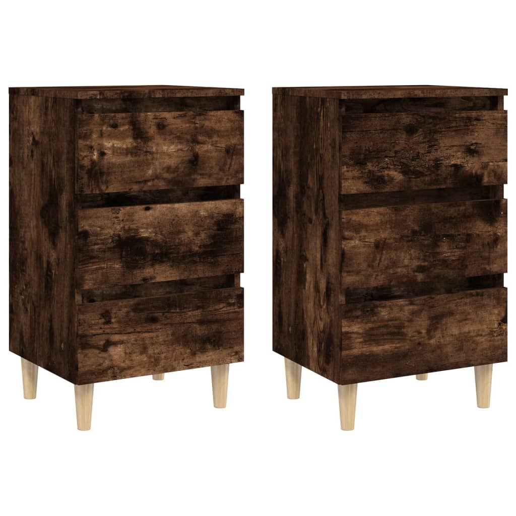 Bed Cabinets with Solid Wood Legs 2 pcs Smoked Oak 40x35x69 cm