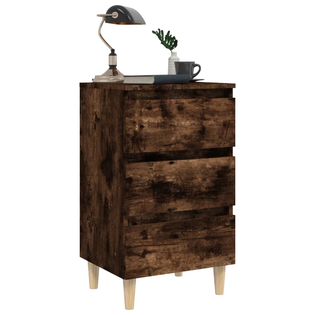 Bed Cabinets with Solid Wood Legs 2 pcs Smoked Oak 40x35x69 cm