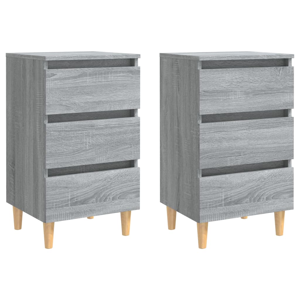 Bed Cabinets with Solid Wood Legs 2 pcs Grey Sonoma 40x35x69 cm
