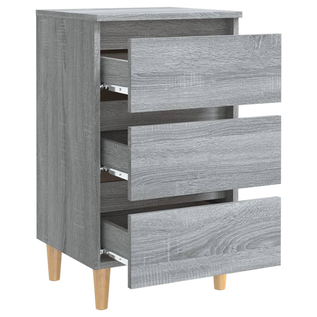 Bed Cabinets with Solid Wood Legs 2 pcs Grey Sonoma 40x35x69 cm
