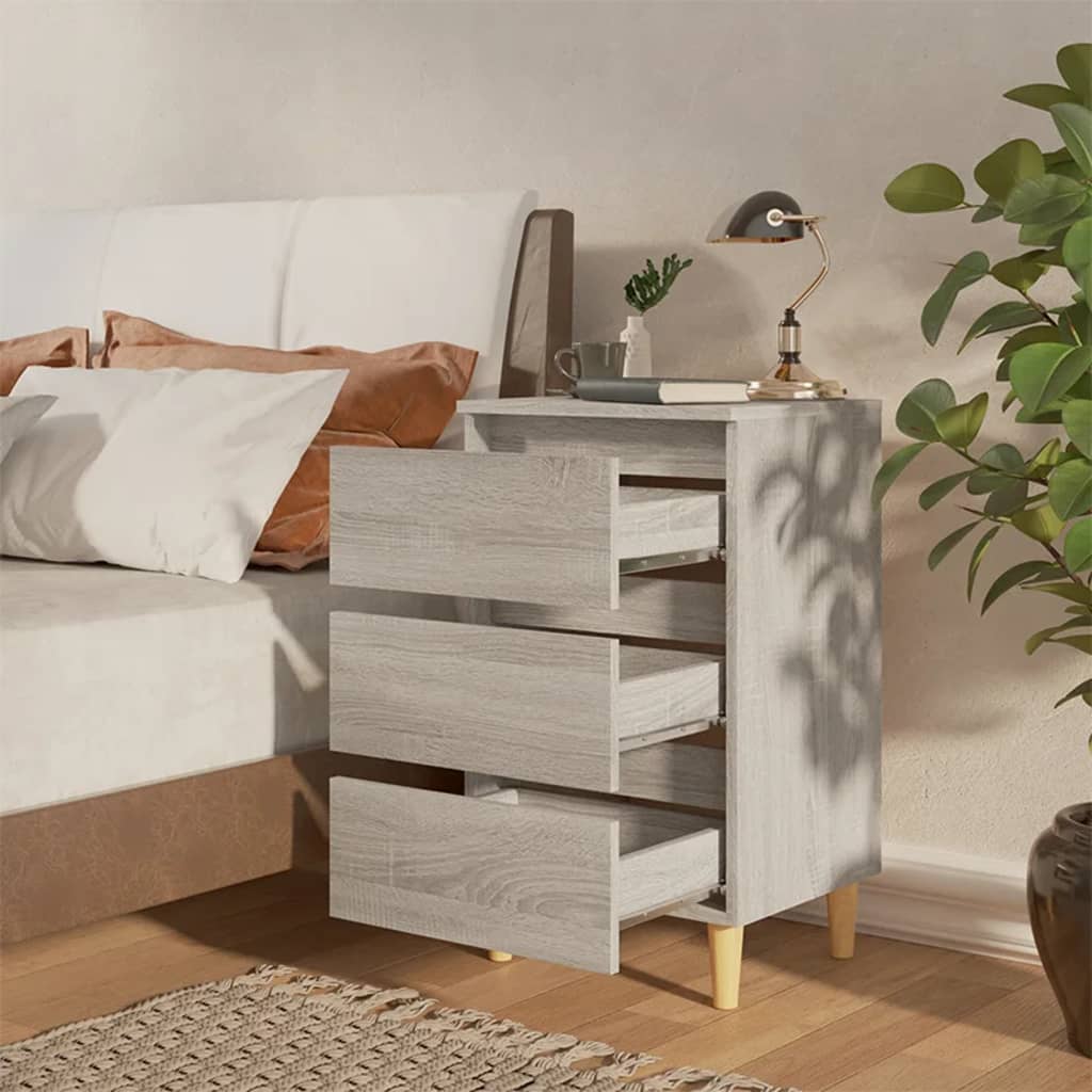 Bed Cabinets with Solid Wood Legs 2 pcs Grey Sonoma 40x35x69 cm