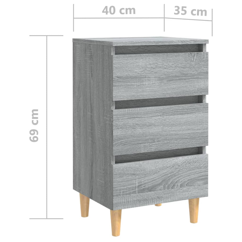 Bed Cabinets with Solid Wood Legs 2 pcs Grey Sonoma 40x35x69 cm