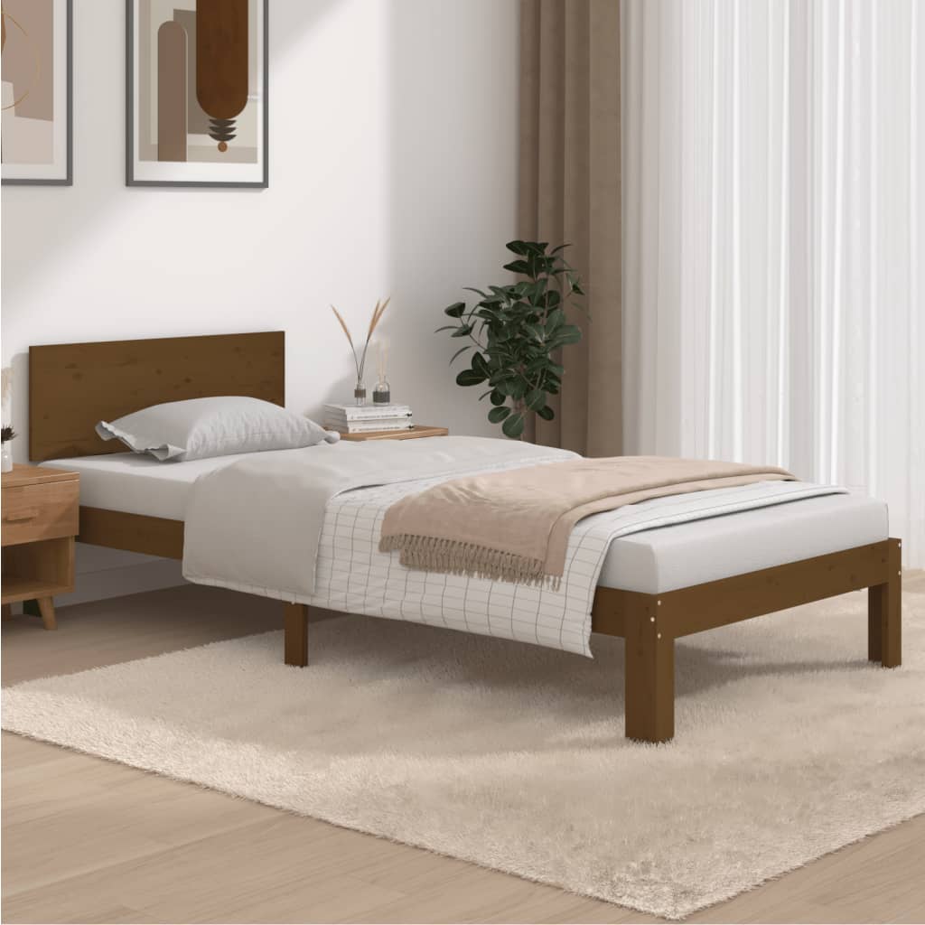 Bed Frame without Mattress Honey Brown Solid Wood Pine 90x200cm