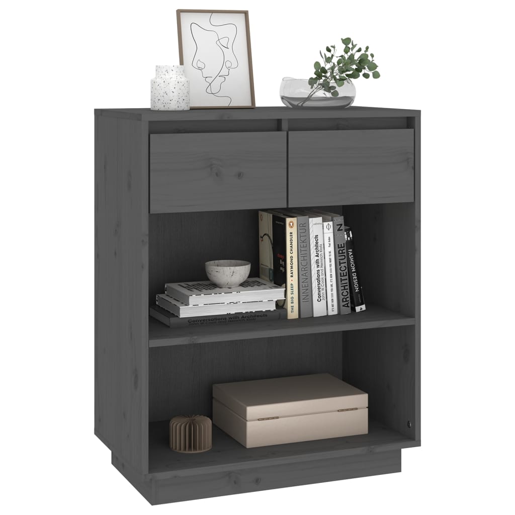 Console Cabinet Grey 60x34x75 cm Solid Wood Pine